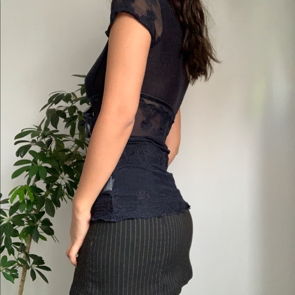 Tristan semi see-through deep V-neck navy top - Picture 3 of 4